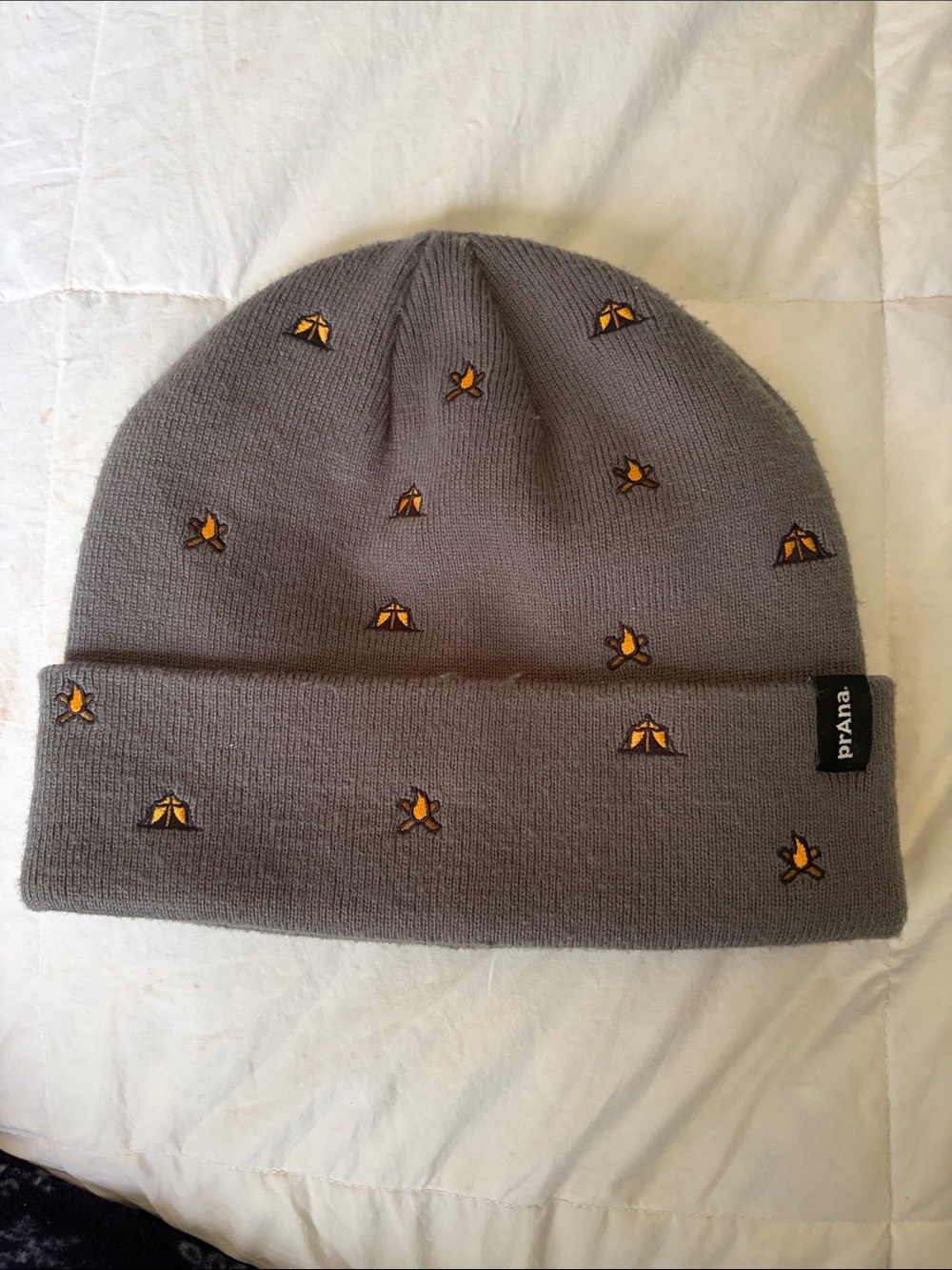 Prana Gray Beanie with Camping Embroidery
